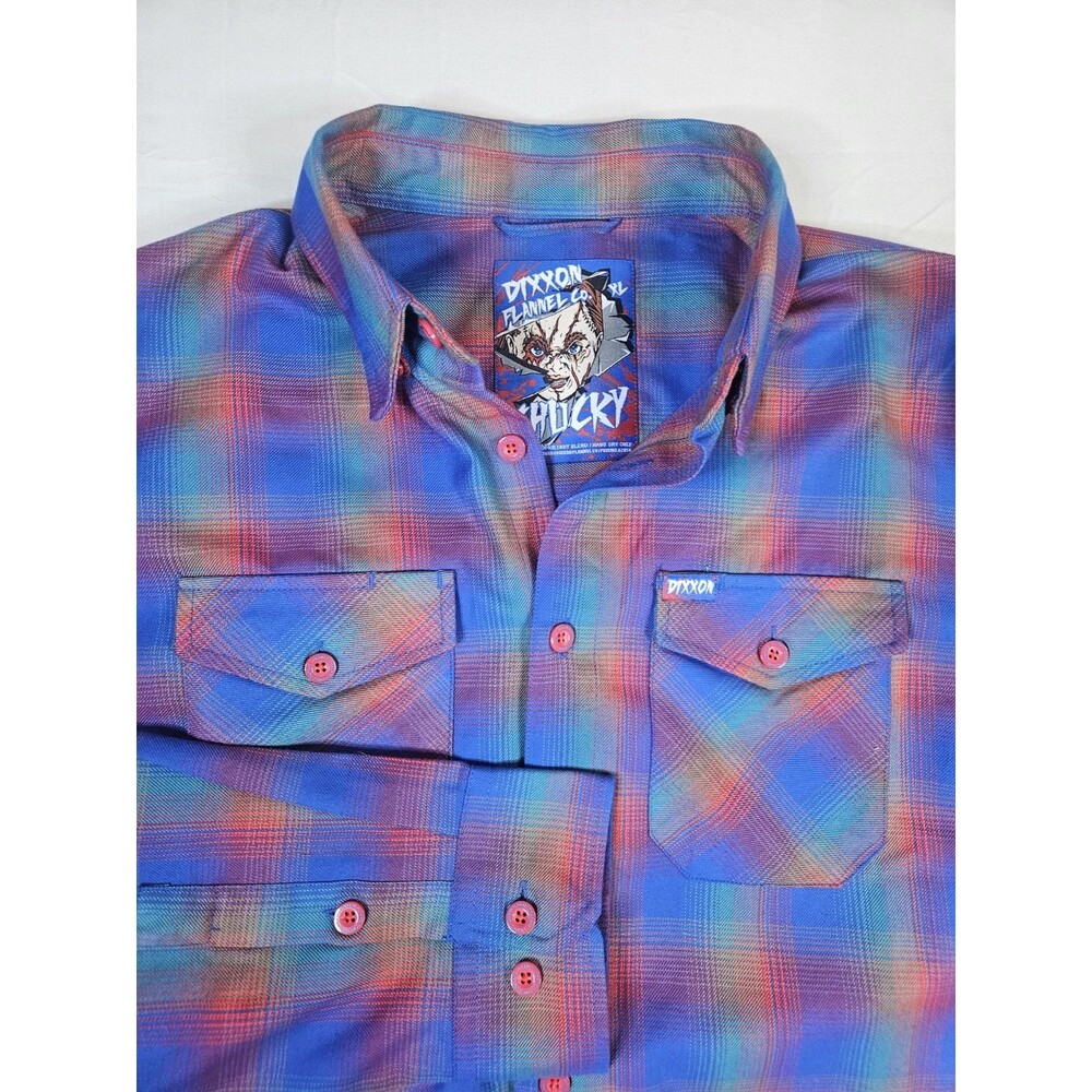 Dixxon Shirt Men's Sz XL Plaid CHUCKY Flannel Co Button Long Sleeve Horror Movie